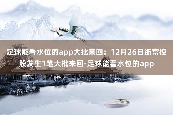 足球能看水位的app大批来回：12月26日浙富控股发生1笔大批来回-足球能看水位的app