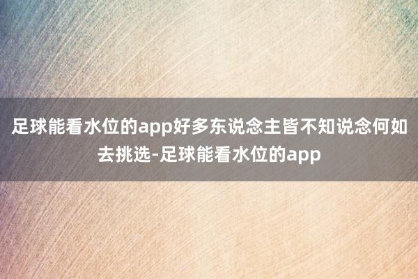 足球能看水位的app好多东说念主皆不知说念何如去挑选-足球能看水位的app